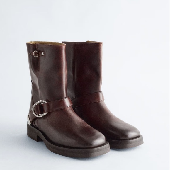 & Other Stories Shoes - & Other Stories Brown Leather Biker Boot